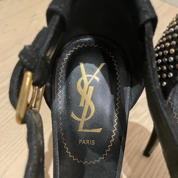 YSL Studded Tribute Sandals Black Suede 38.5 - Picture 5 of 7